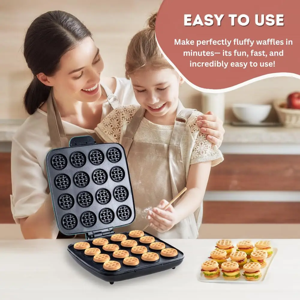 Sandwich Press Grill - 16穴ワッフルメーカー、急速加熱ノンスティック表面小型ワッフルDIYデザートスナックマシン110V-220Vシャーシ加熱
