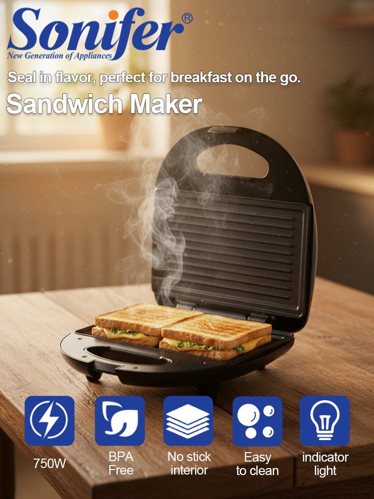 Sandwich Press Grill - サンドイッチメーカー Sonifer SF-6173 750W ノンスティック パニーニプレス