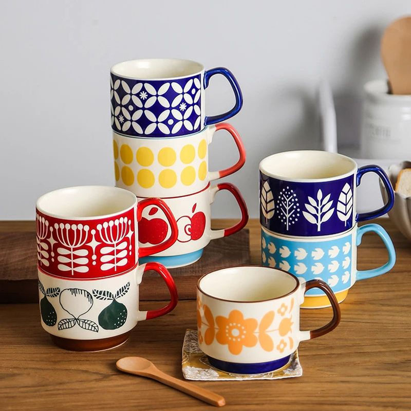 Kitchen Appliances Vintage - 300 ミリリットル日本の花コーヒーマグセットレトロセラミックミルクオーツマグオフィス水ハンドグリップカップキッチンパーティー箸置きセット