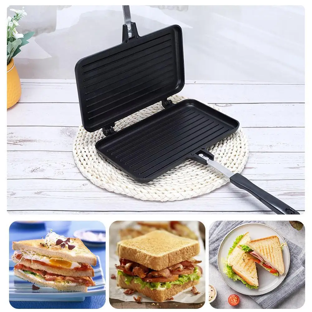 Sandwich Press Grill - 両面フライパンノンスティックサンドイッチメーカーワッフルパンケーキスナックグリドルパンパンバーベキュープレートキッチン調理ツール