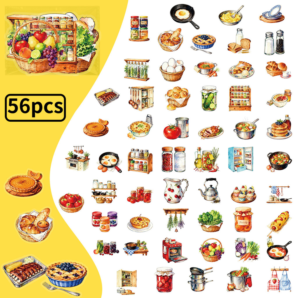 56枚入りレトロキッチンPETステッカー、温かいベーキングフ - Kitchen Appliances Vintage のレビューと価格