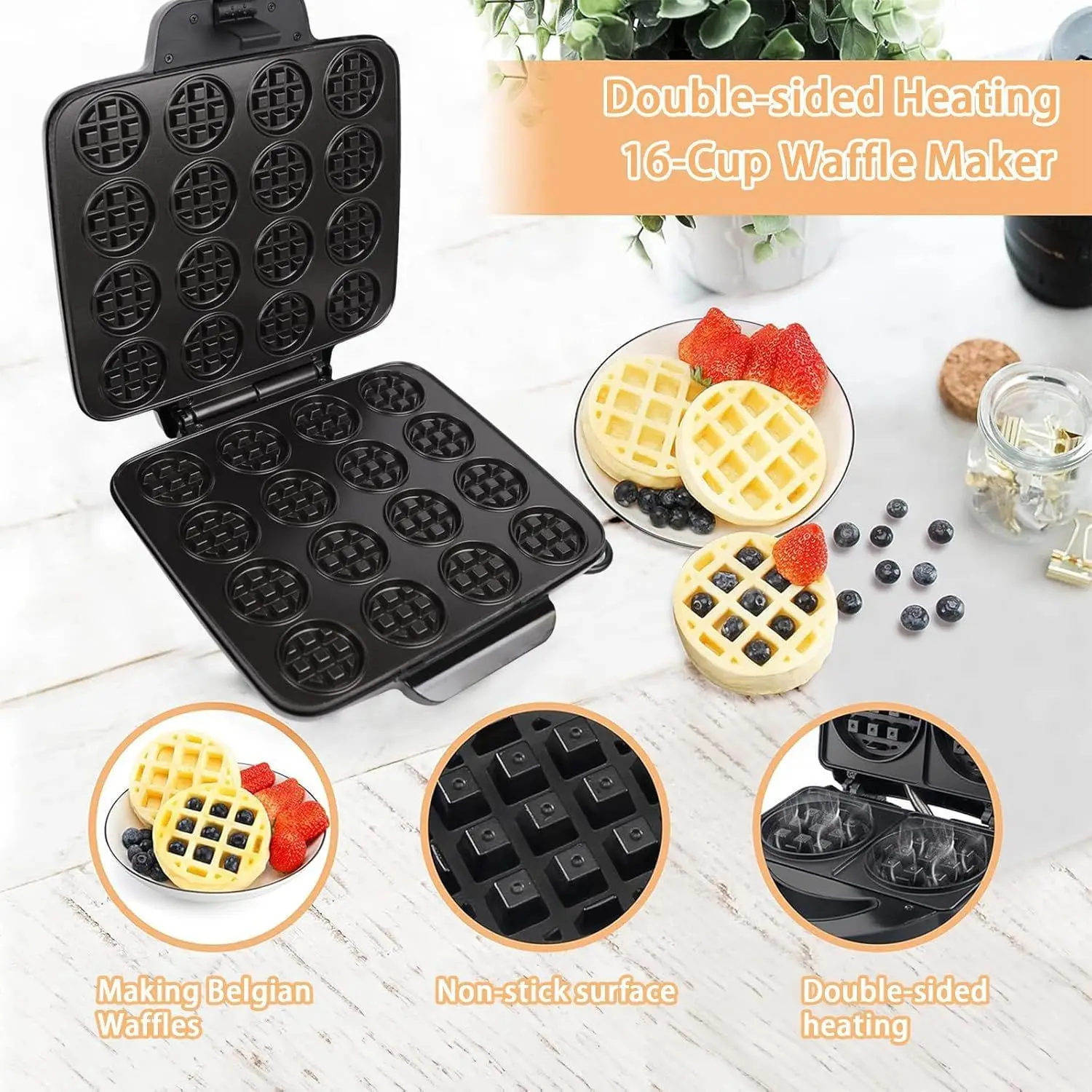 16穴ワッフルメーカー、急速加熱ノンスティック表面小型ワッフ - Sandwich Press Grill のレビューと価格
