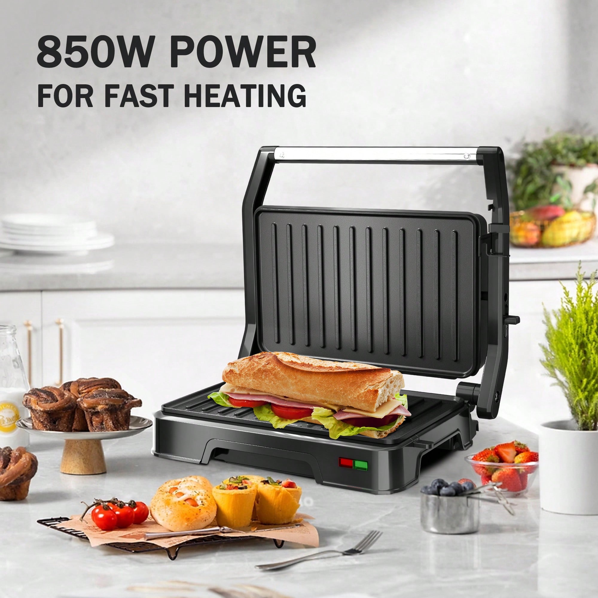 2スライスパニーニグリルプレス、850W 304ステンレスス - Sandwich Press Grill のレビューと価格
