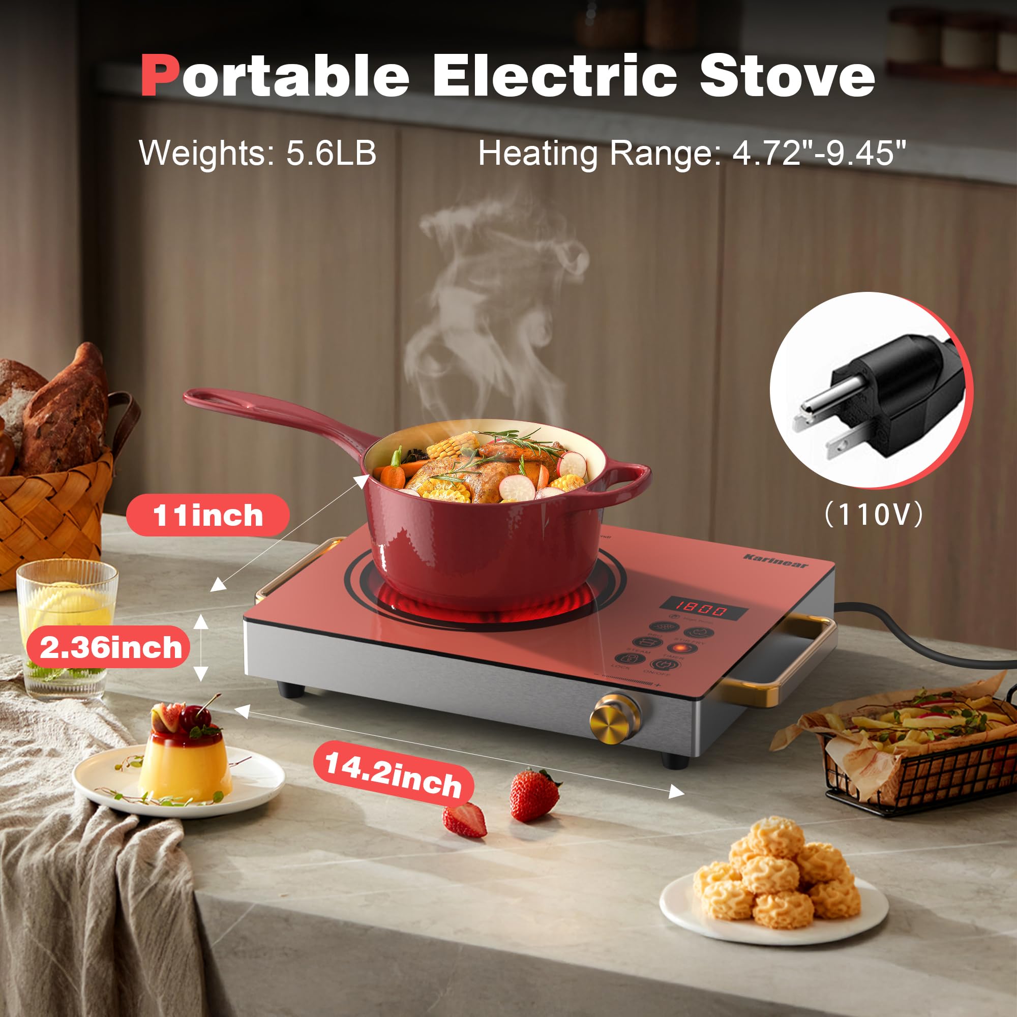 Karinear ポータブル電気ストーブ 110V、1800 - Kitchen Appliances Electric Stove のレビューと価格