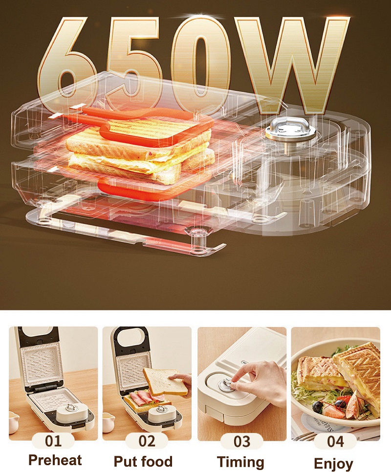650 ワット電気サンドイッチマシンワッフルメーカートースタ - Sandwich Press Grill のレビューと価格